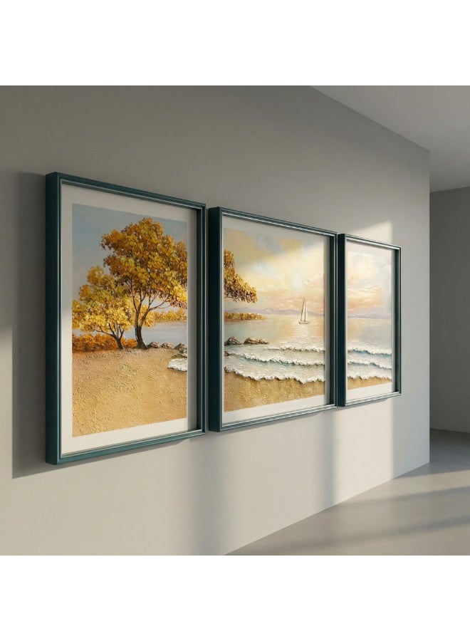30x40/40x40/30x40cm Relief Art Canvas Print Trio – Autumn Tree, Sunset Sailboat & Beach Scene Wall Art for Living Room & Bedroom - Image 3
